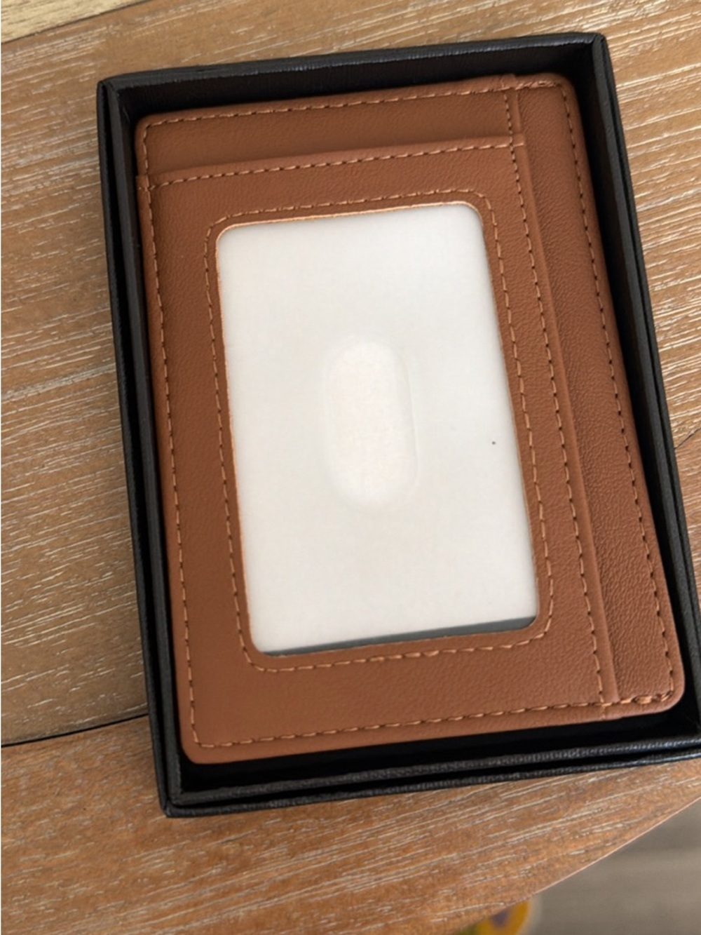 Leather Card ID Wallet with Clear Window - Tan